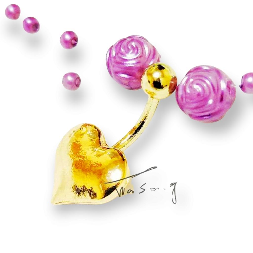 肚臍環 金色愛心光芒