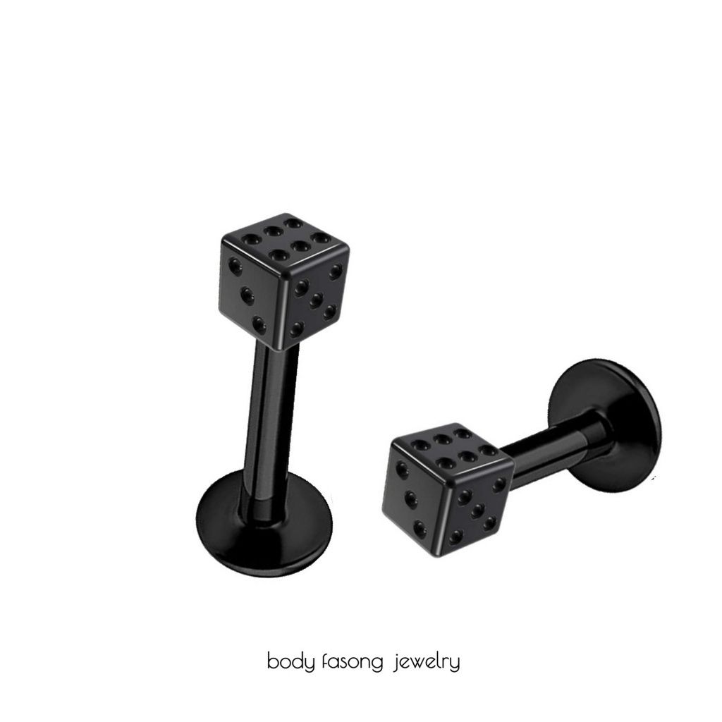 黑色骰子細針耳環