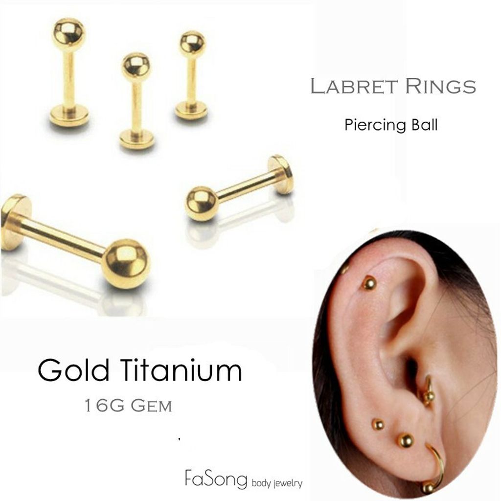 金色鋼珠款唇環