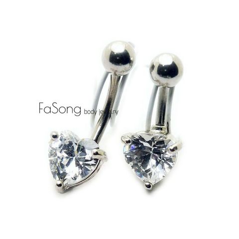 肚臍環-心形水晶