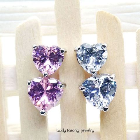 水晶雙心 肚臍環