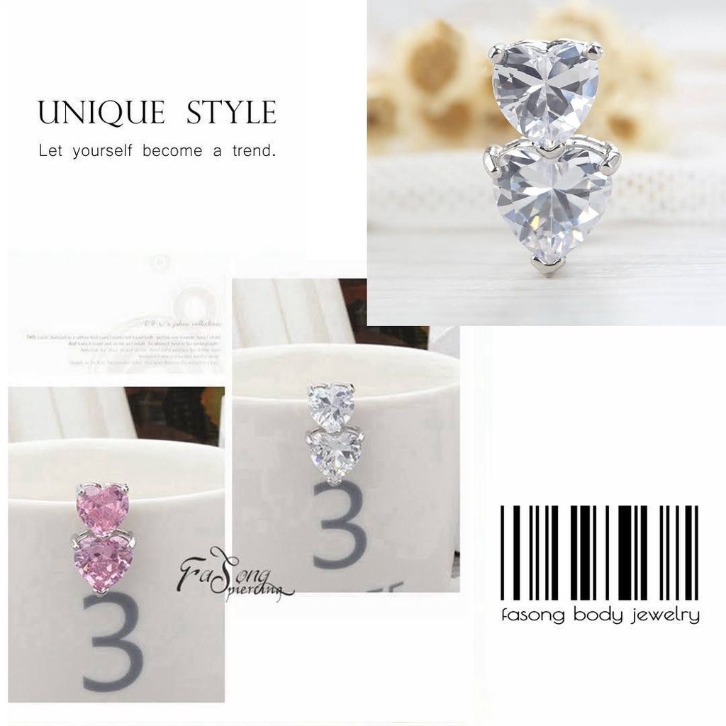 水晶雙心 肚臍環