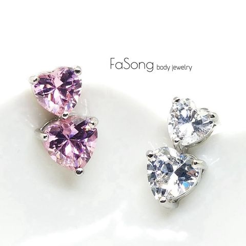 水晶雙心 肚臍環