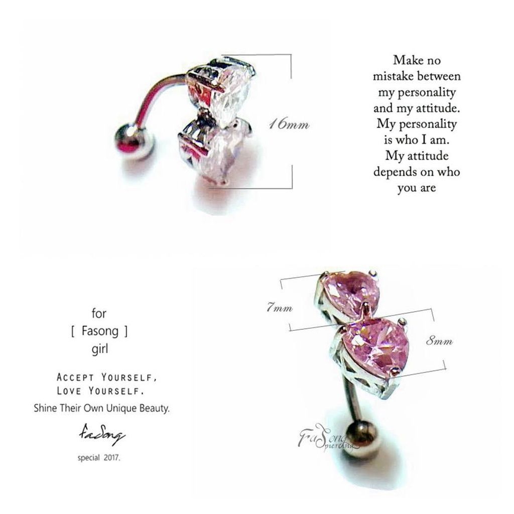 水晶雙心 肚臍環