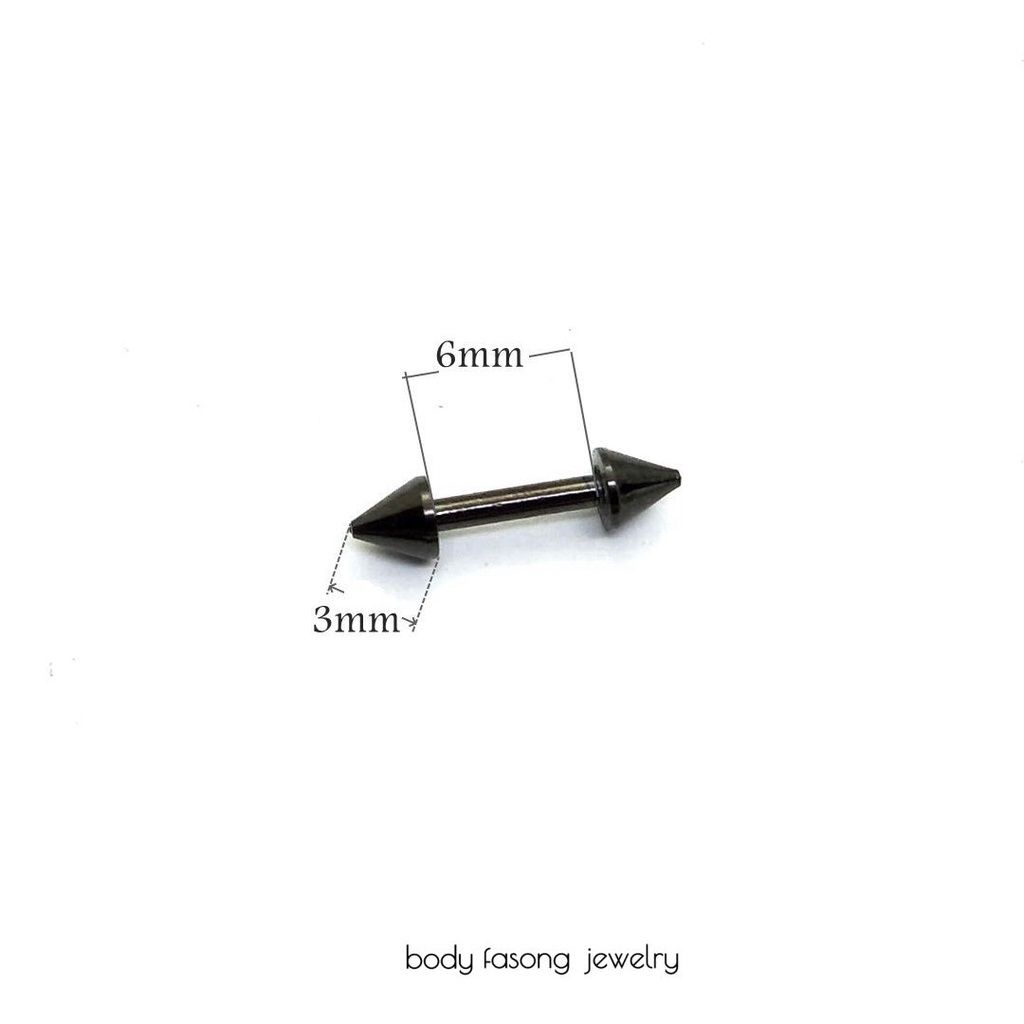 16G黑鈦錐形直槓鈴-長6mm