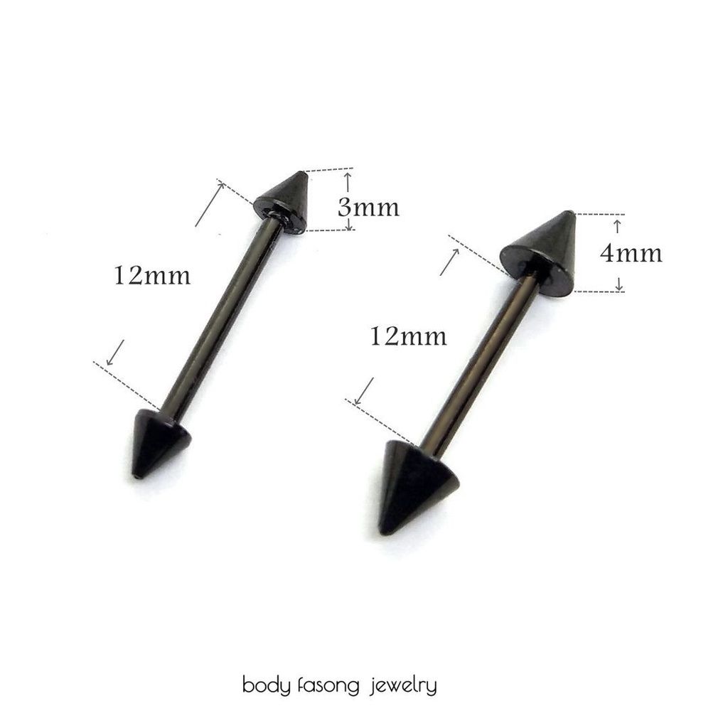 16G黑鈦錐形直槓鈴-長12mm