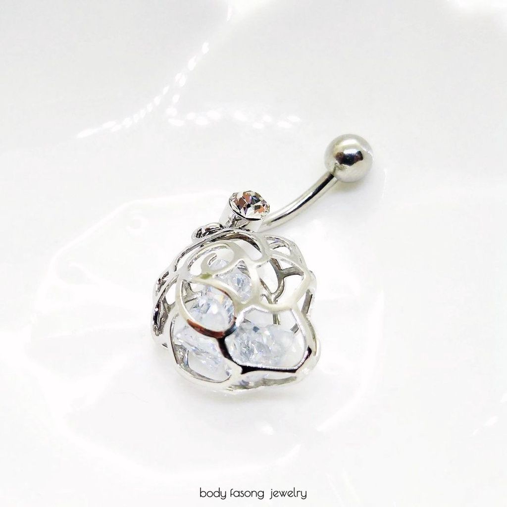 肚臍環 水晶鏤空薔薇