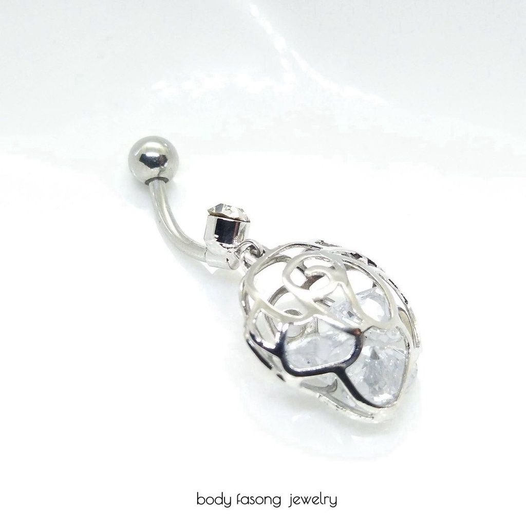 肚臍環 水晶鏤空薔薇