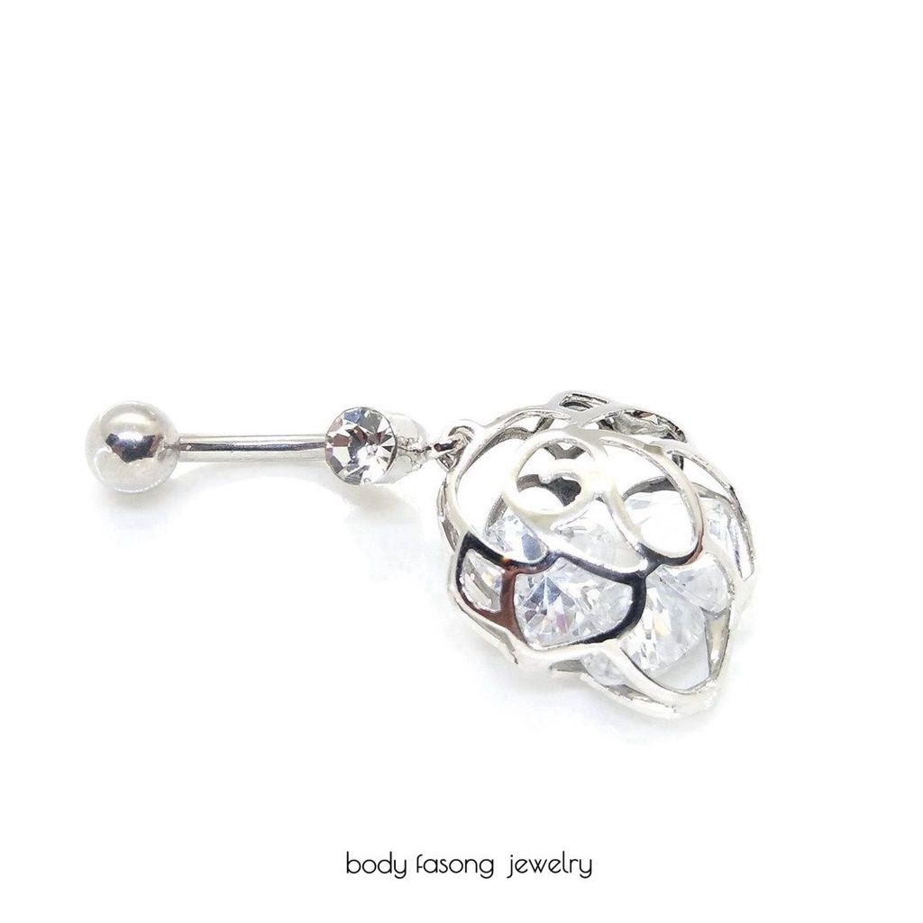 肚臍環 水晶鏤空薔薇