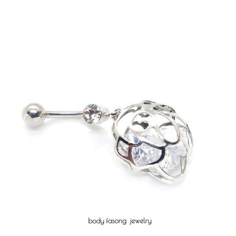 肚臍環 水晶鏤空薔薇