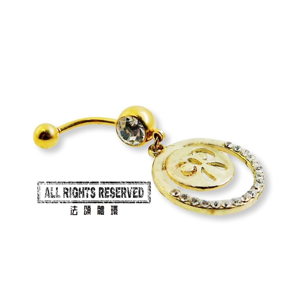 肚臍環 金色蝴蝶結水鑽滾邊圓飾