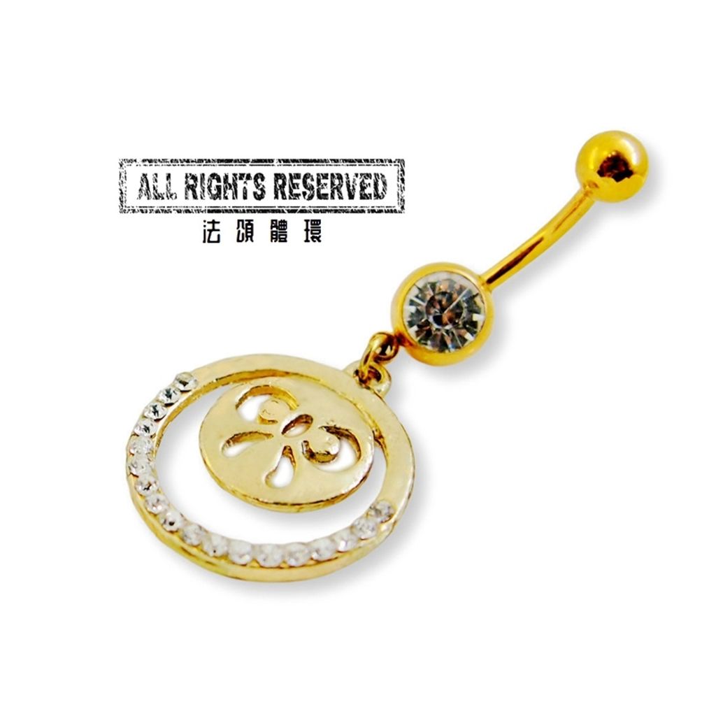 肚臍環 金色蝴蝶結水鑽滾邊圓飾