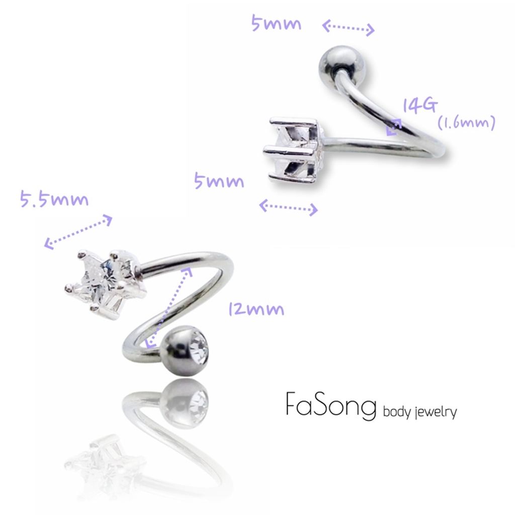 螺旋爪鑲星形水晶-肚臍環