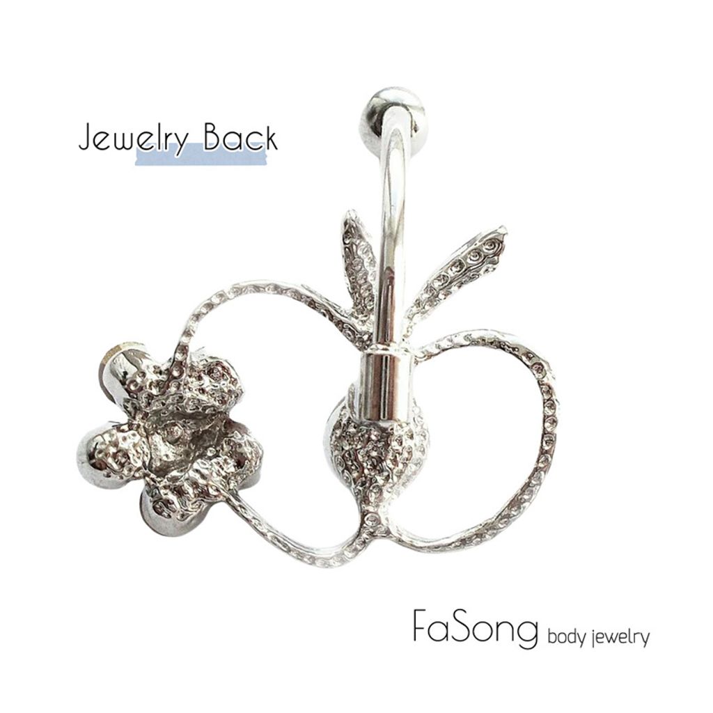 鏤空鋯石蘋果 肚臍環 背面