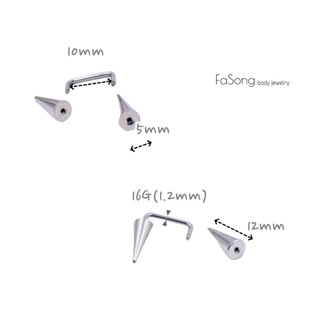 16G長錐耳環尺寸