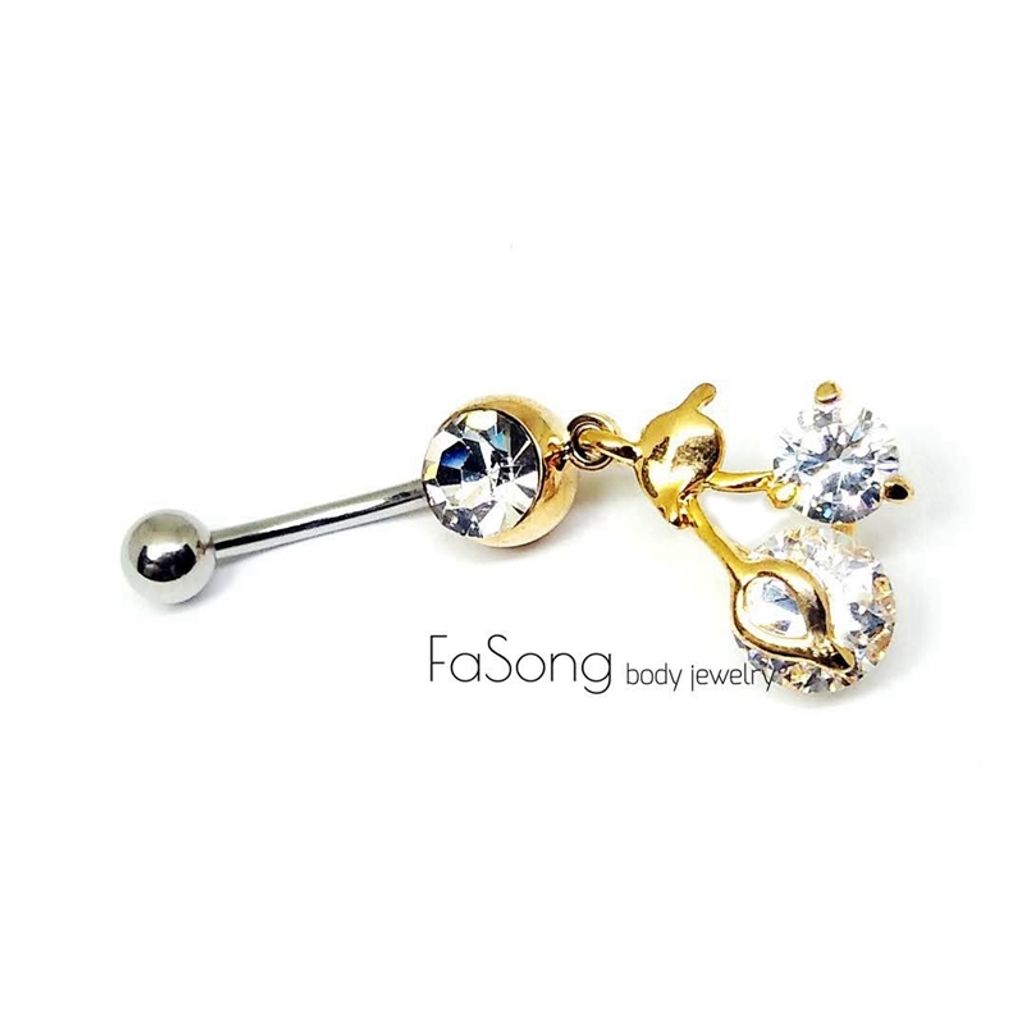 鋯石櫻桃 肚臍環_金