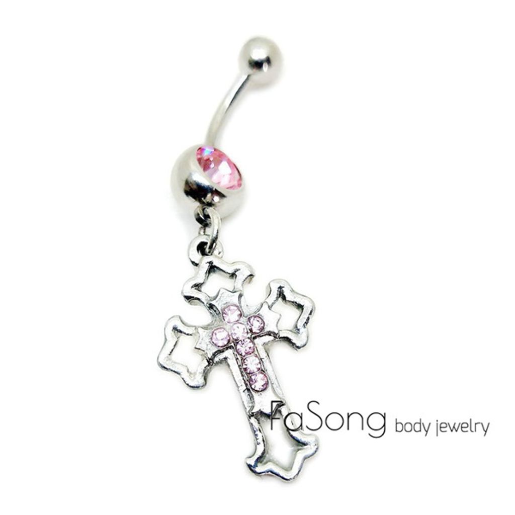 耶利米十字架 肚臍環 粉