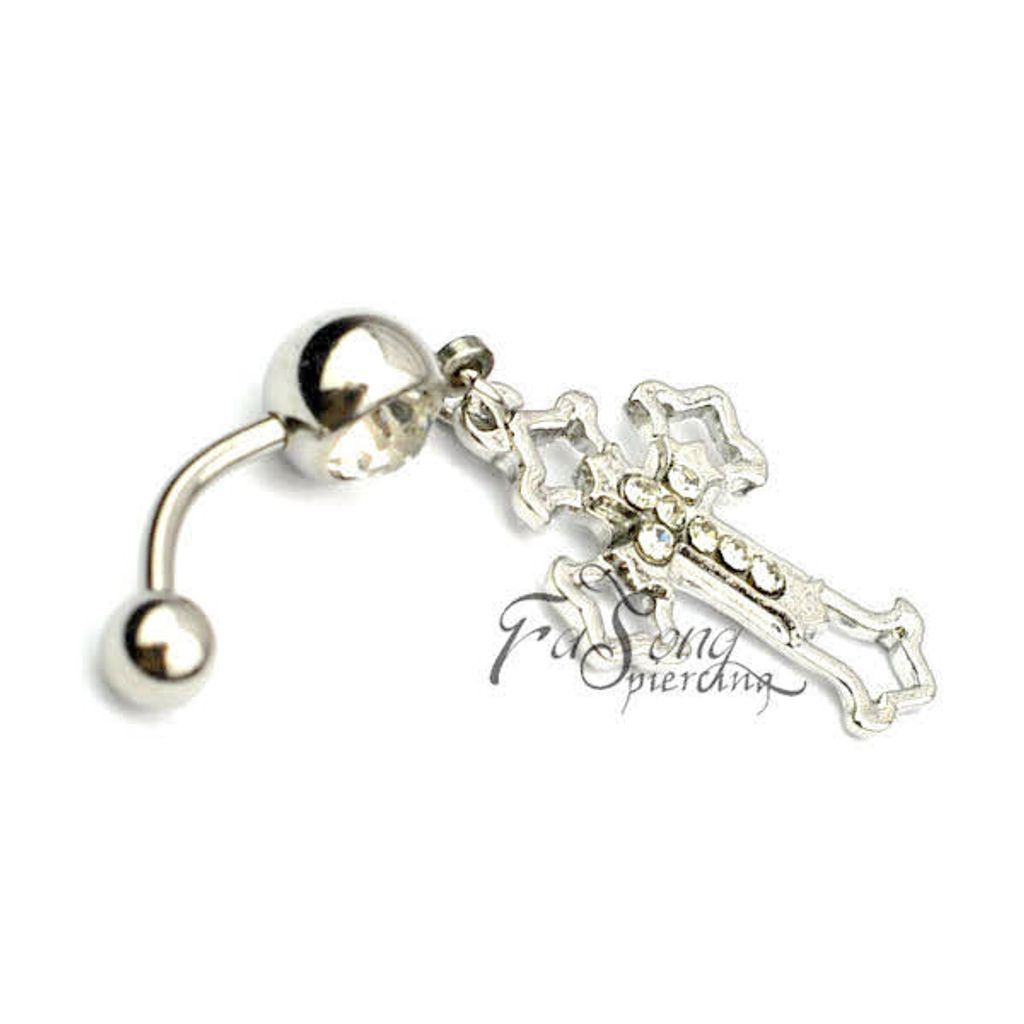 耶利米十字架 肚臍環 白