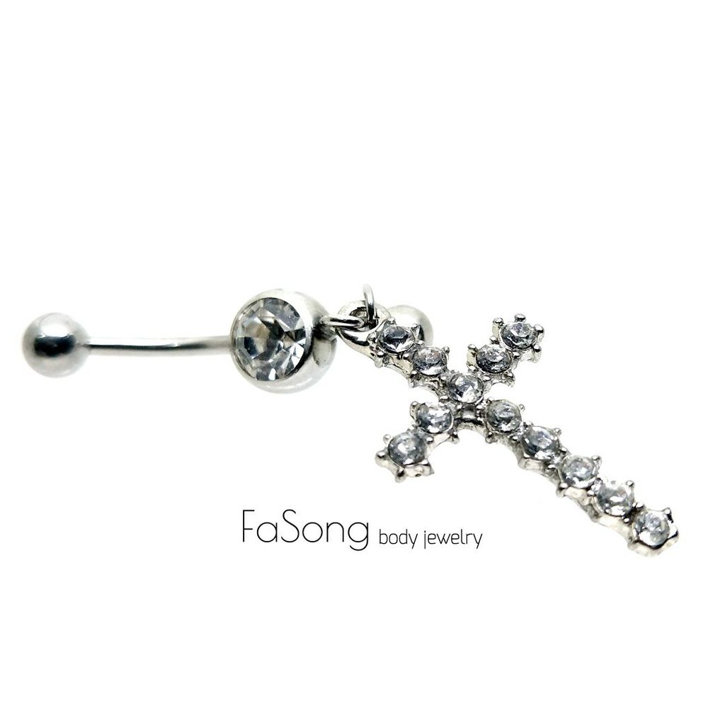 肚臍環 滿鑽十字架