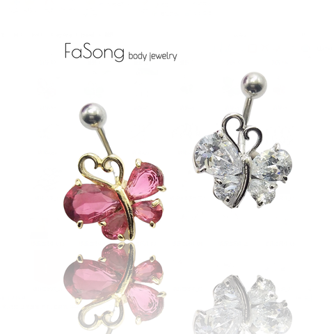 肚臍環-鋯石晶蝶