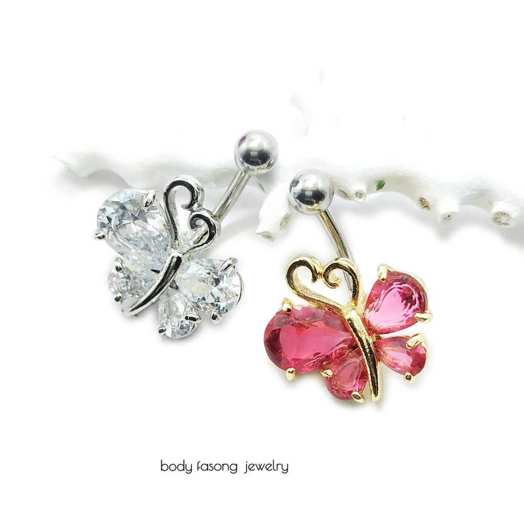 肚臍環-鋯石晶蝶