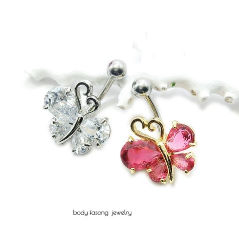 肚臍環-鋯石晶蝶