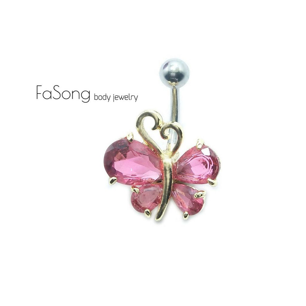 肚臍環-鋯石晶蝶_粉