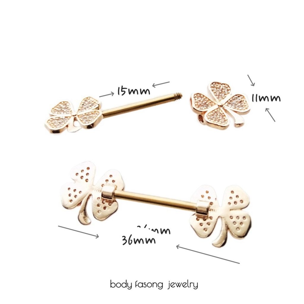 玫瑰金四葉草_乳頭槓鈴