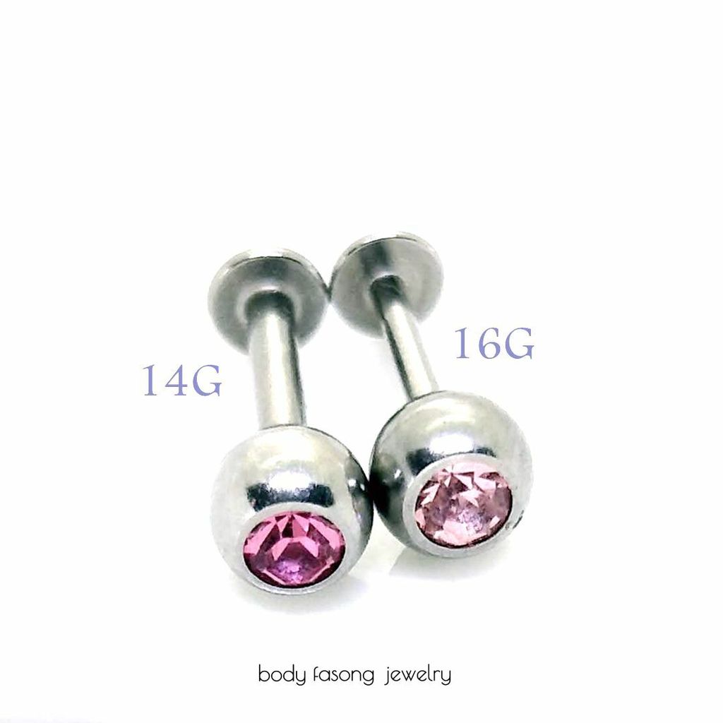 鑲鑽平背槓鈴-細針與粗針比較