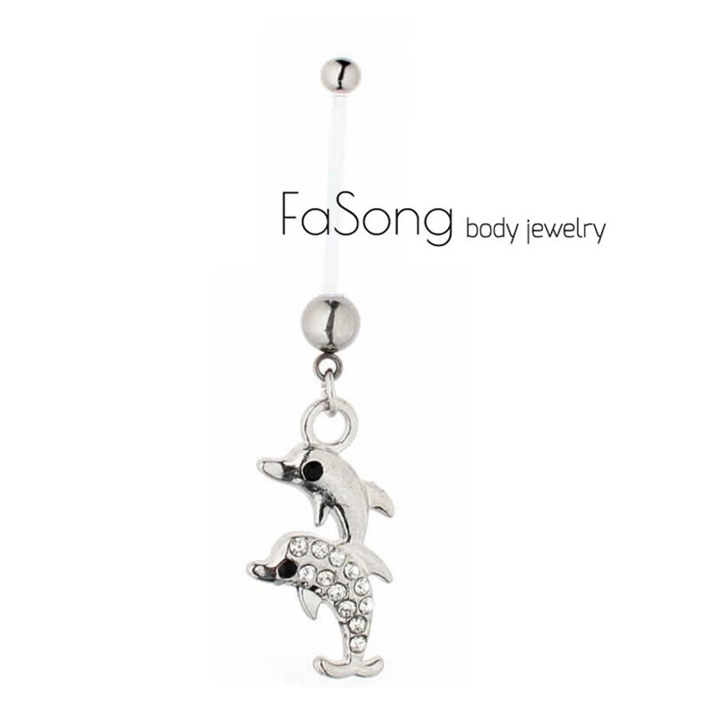 孕婦用肚臍環-嬉遊海豚 超長