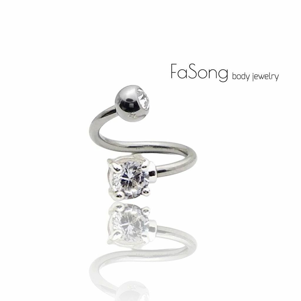 螺旋爪鑲圓形水晶 肚臍環-右旋