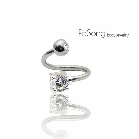螺旋爪鑲圓形水晶 肚臍環-右旋