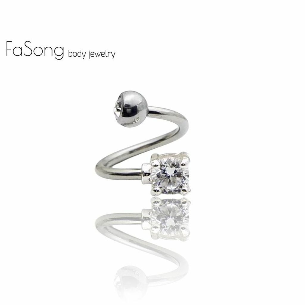 螺旋爪鑲圓形水晶 肚臍環-左旋