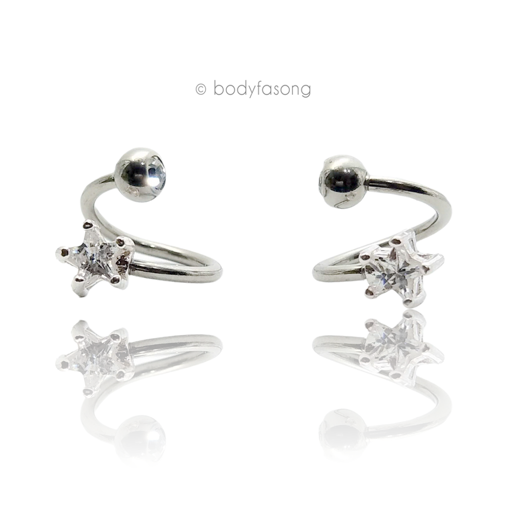 螺旋爪鑲星形水晶 肚臍環