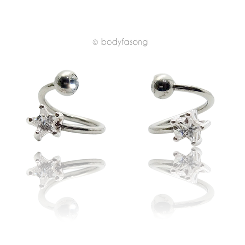 螺旋爪鑲星形水晶 肚臍環