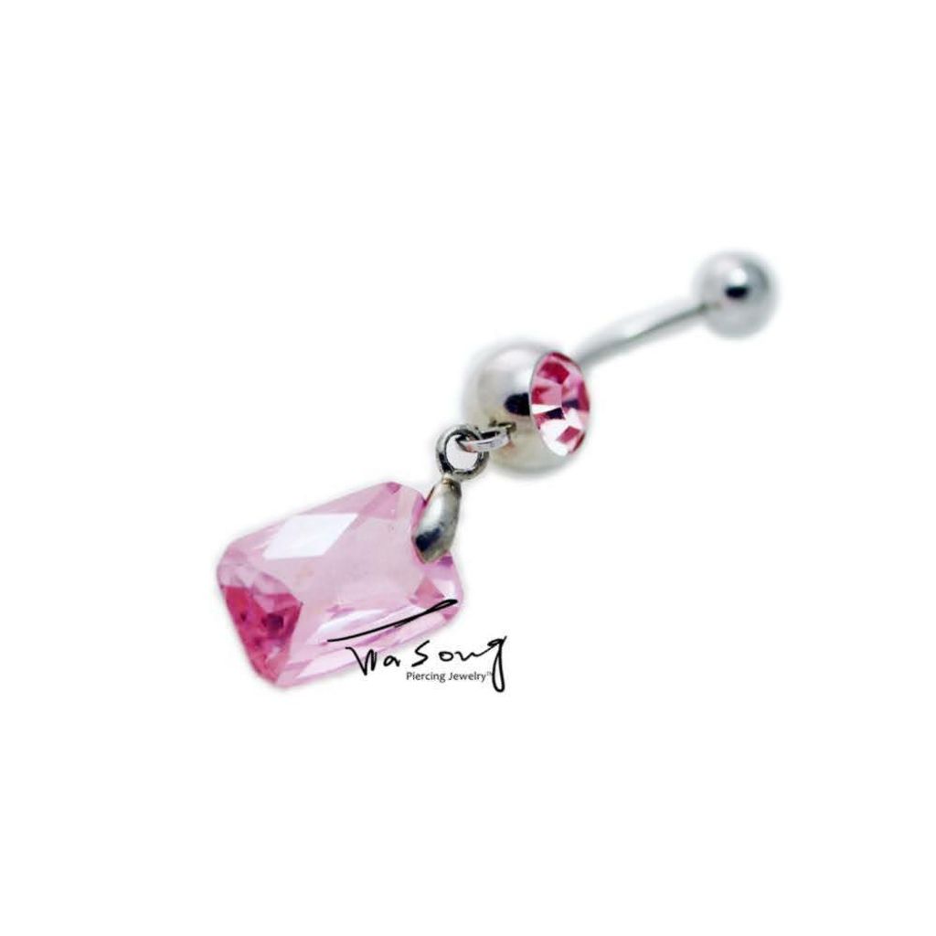 粉色方晶 肚臍環