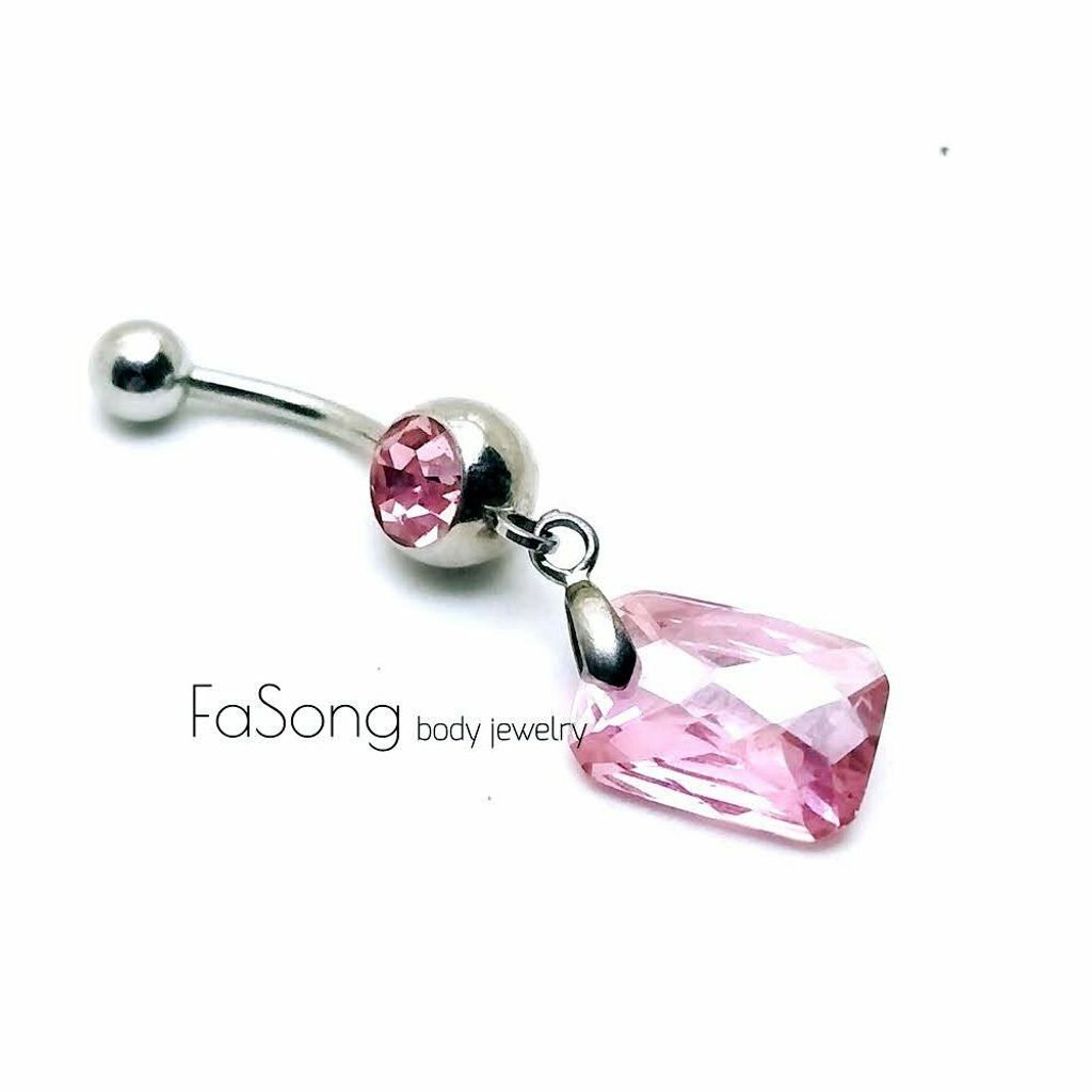 粉色方晶 肚臍環