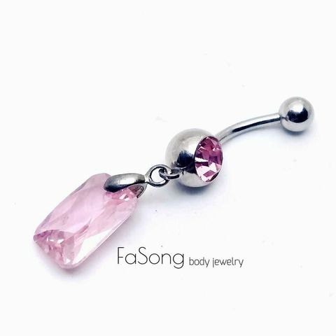 粉色方晶 肚臍環