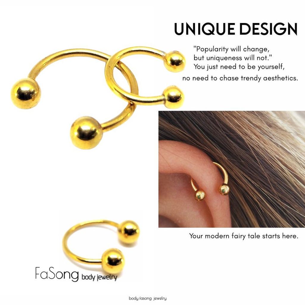 16G金色鋼珠款 馬蹄槓鈴