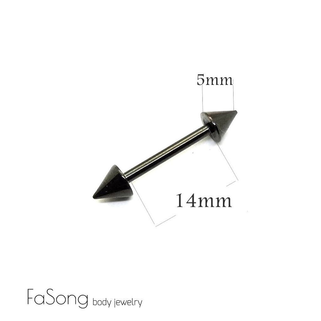 14G黑鈦錐形 直槓鈴 _長14mm
