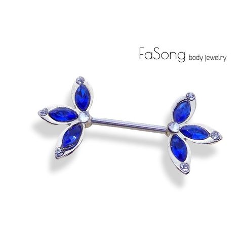 14G藍色楓葉 乳頭槓鈴