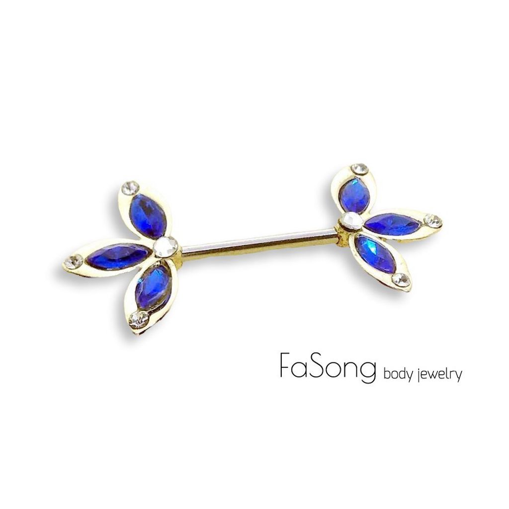 14G藍色楓葉 乳頭槓鈴