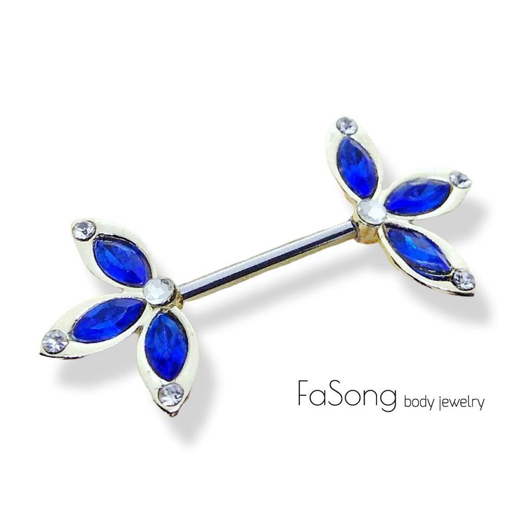 14G藍色楓葉 乳頭槓鈴