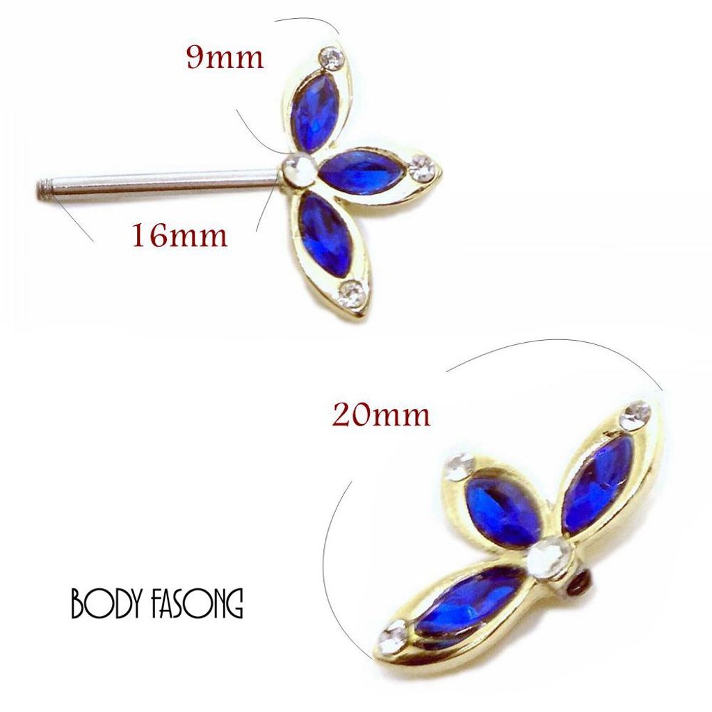 14G藍色楓葉 乳頭槓鈴