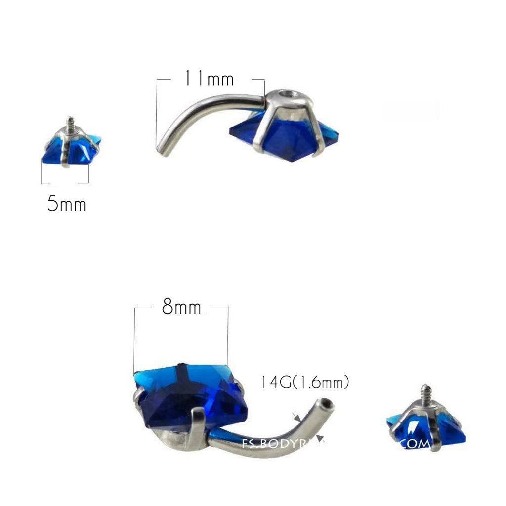 爪鑲方形雙鋯-肚臍環尺寸