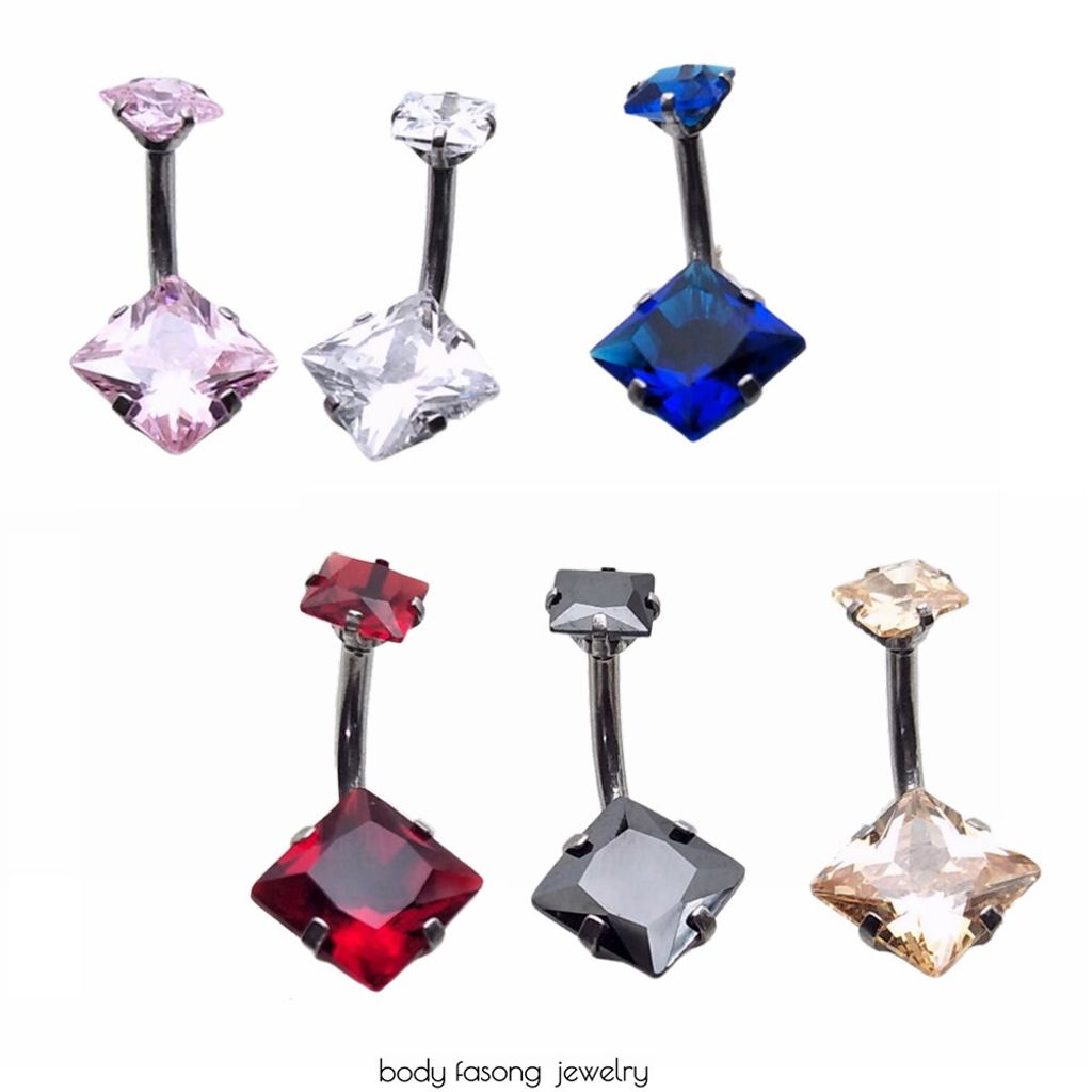 爪鑲方形雙鋯-肚臍環