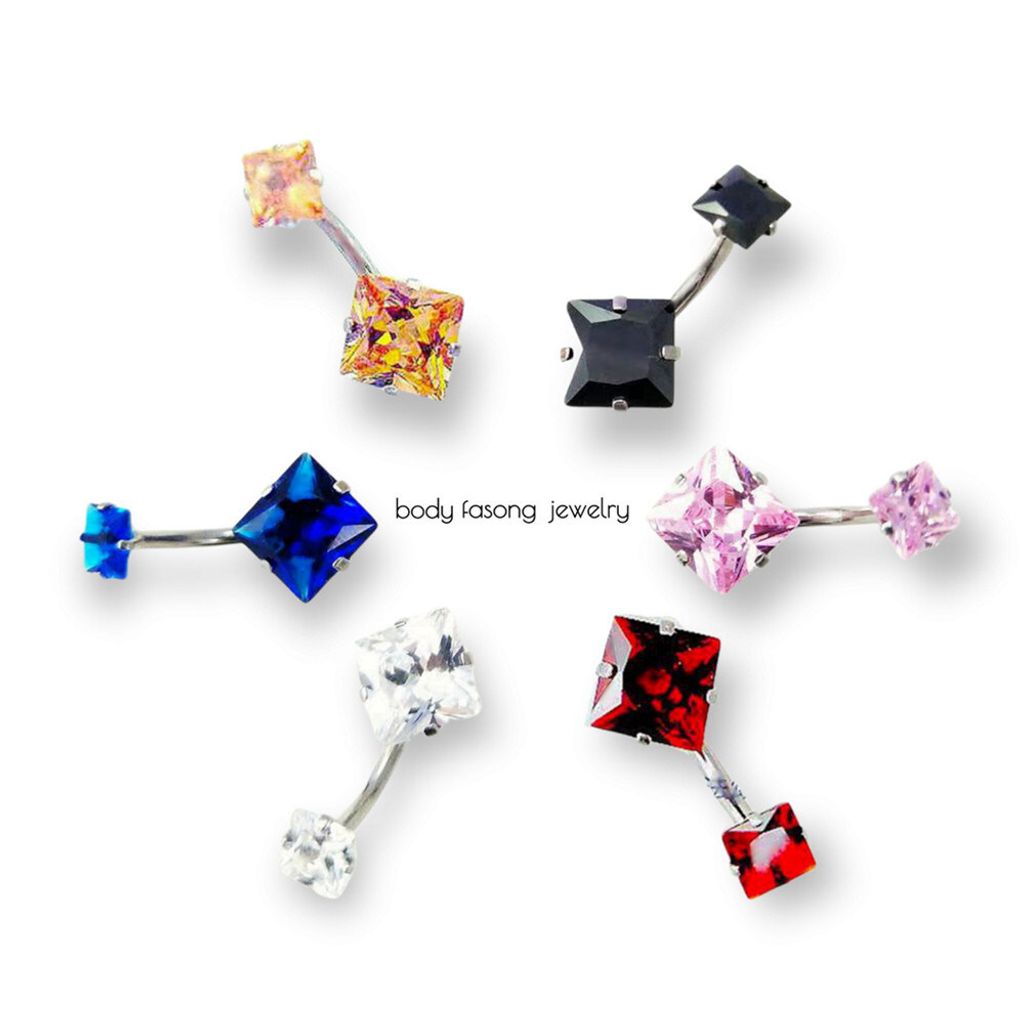 爪鑲方形雙鋯-肚臍環