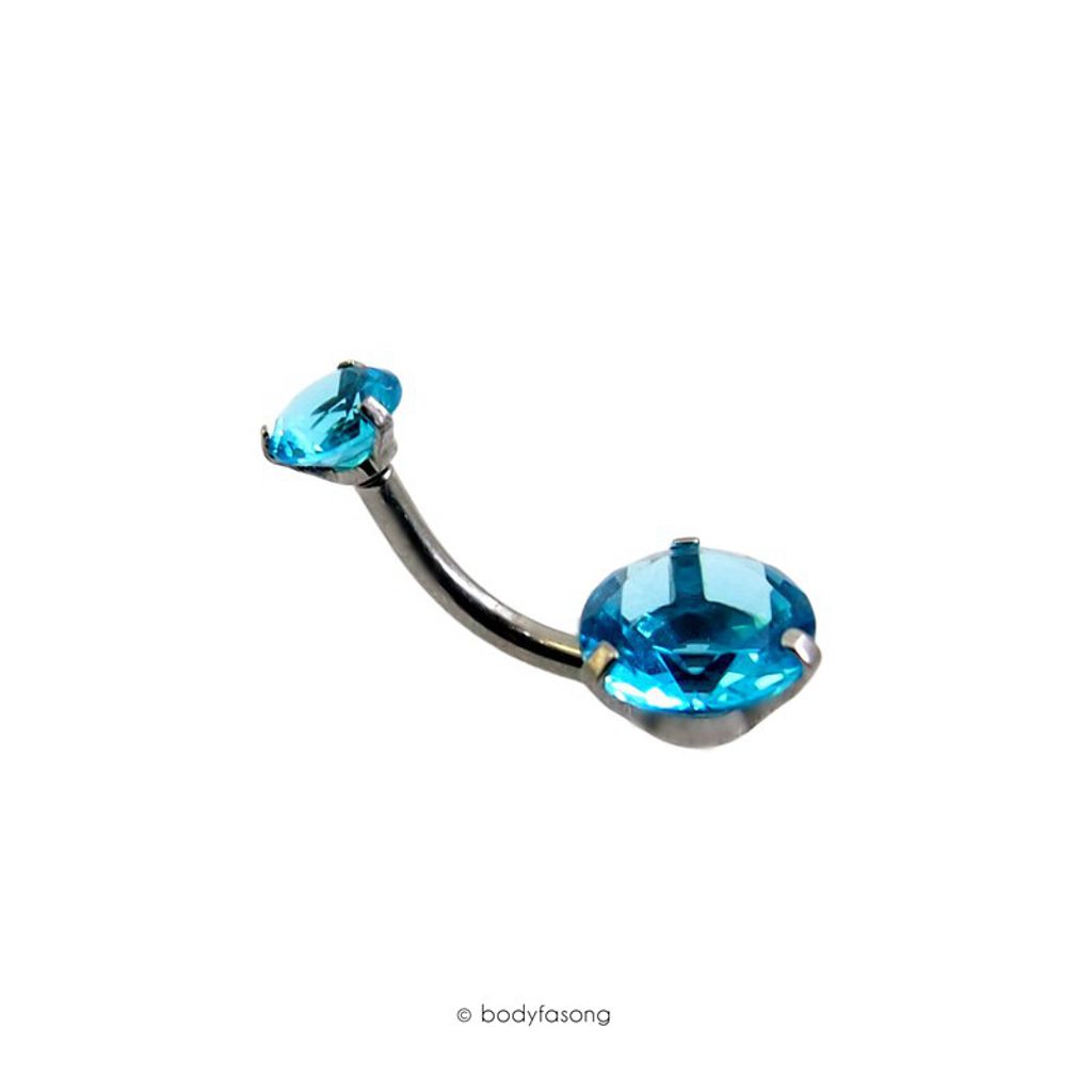 肚臍環-爪鑲圓形雙鋯-湖藍