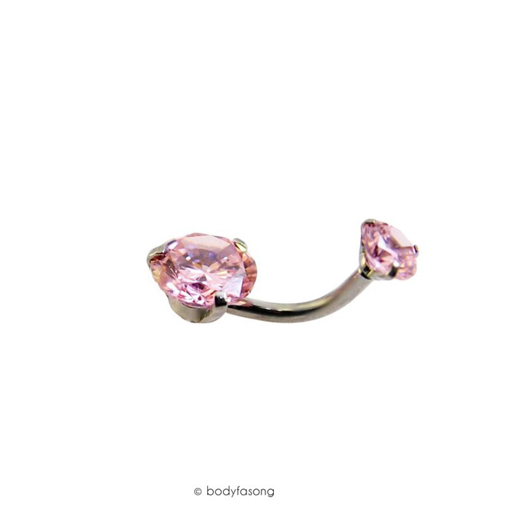 肚臍環-爪鑲圓形雙鋯-粉