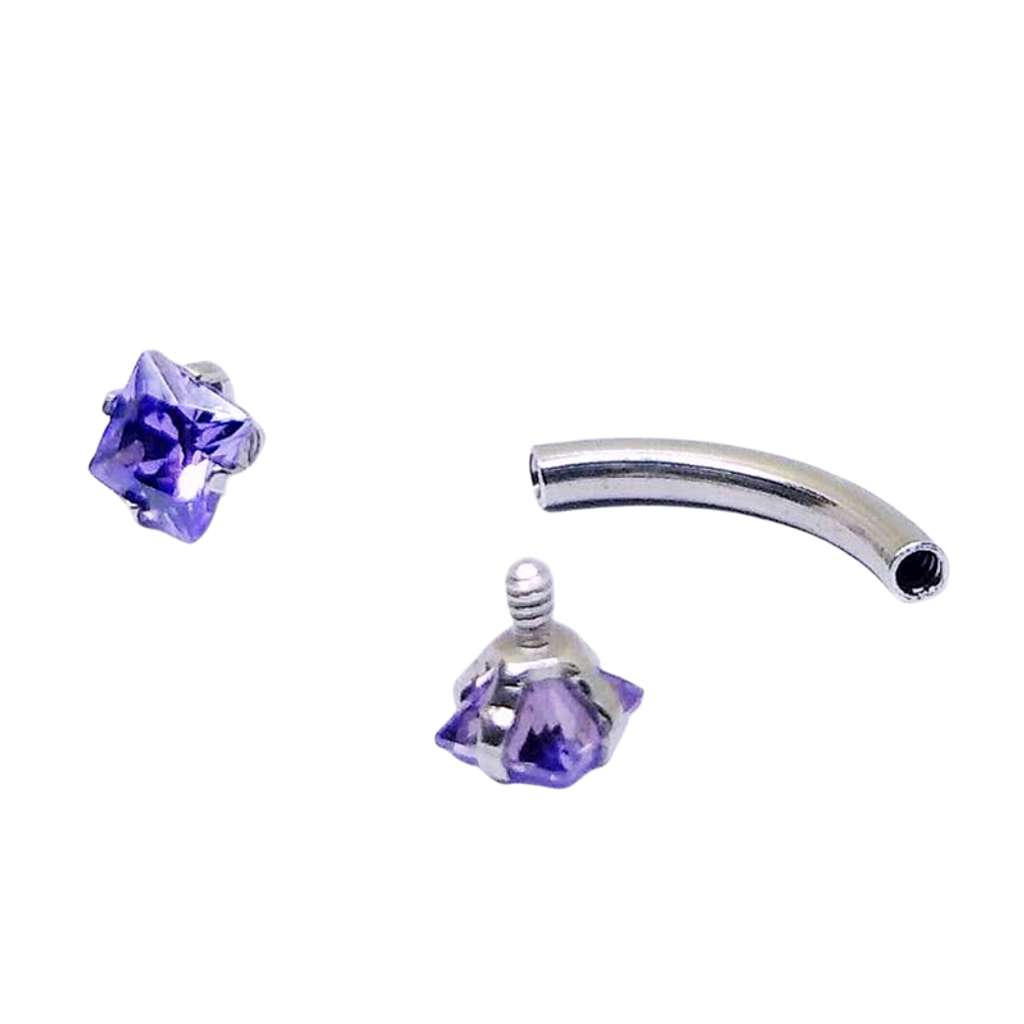 16G爪鑲方晶 彎曲槓鈴-紫